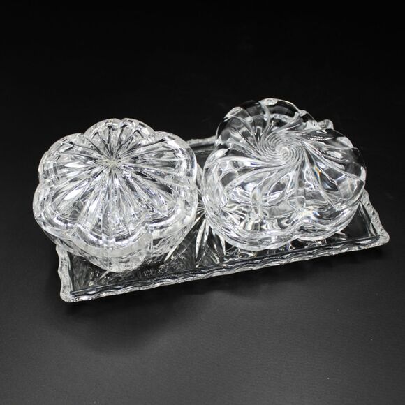 Vintage Glass Vanity Set Cristal d'Arques France Lead Crystal Trinket Dish Tray - Picture 2 of 6
